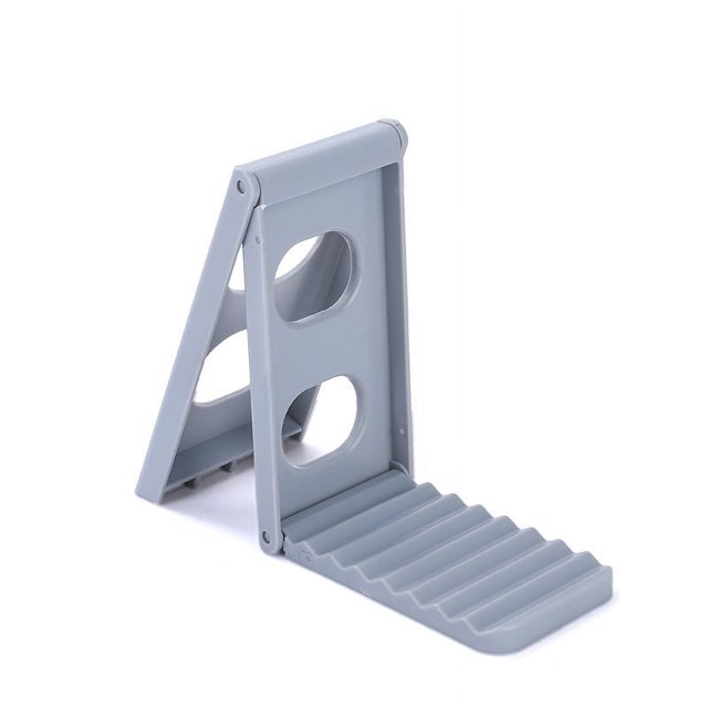 Estante para tapas de ollas de plástico multifuncional gris, escurridor de cocina plegable para vajilla, estante de almacenamiento de cocina