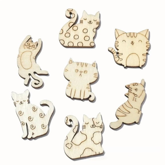 Cat Unfinished Wood Cutouts Wooden Slice Pieces Ornaments for DIY Craft Home Decoration Supplies BurlyWood 23~40.6x17~34.5x2m 50pcs/set