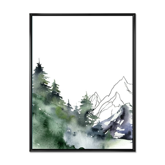 Designart 'Trees With Winter Dark Blue Mountain Landscape III' Modern Framed Canvas Wall Art Print