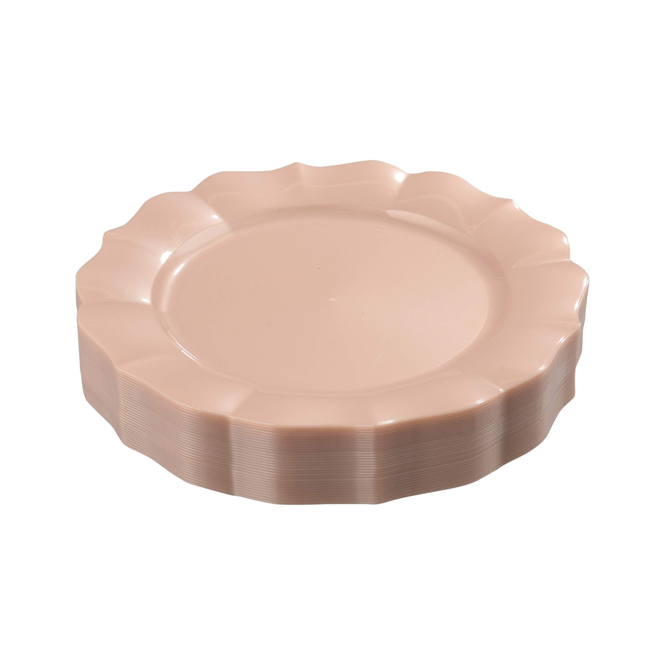 Pink Plastic Plates, Scalloped Rim Pearl Pink Disposable