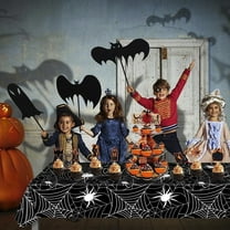 Halloween Spiderweb Tablecloth Plastic Waterproof Table Cover Indoor Outdoor Use - Stain Resistant Multi Functional（Black)