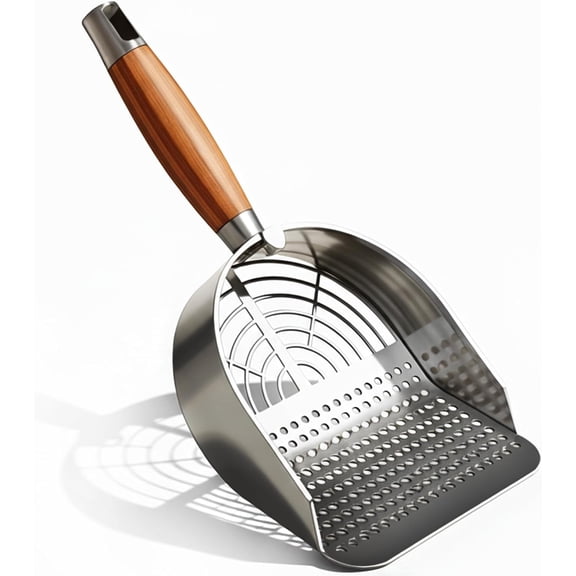 Cat Litter Scoop, Heavy Duty Litter Sifter, 304 Stainless Steel Litter Scooper with Wooden Handle Dual Sifting Design, Perfect for Cat Litter Box Cleaning