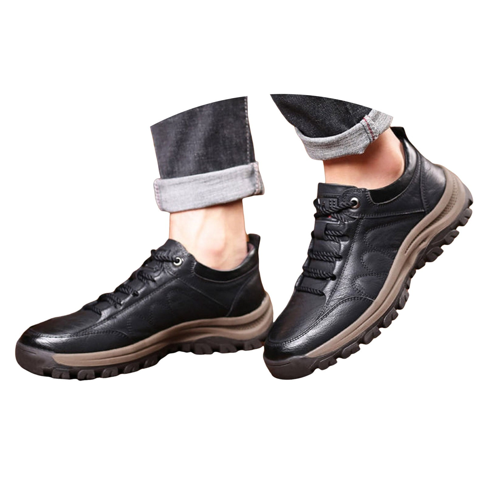 IUJSOY Waterproof Shoes for Men Lightweight Hiking Shoes Leather Outdoor Casual Walking Shoes