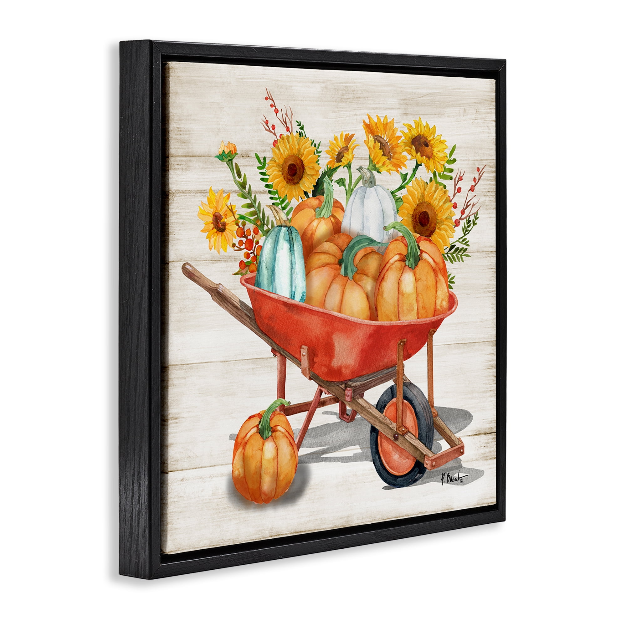 Stupell Industries Rustic Harvest Wagon Botanical & Floral Painting Black Floater Framed Canvas Art Prints Wall Art, 18 x 18
