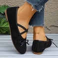 thumbnail image 5 of Womens Suede Ballet Flats with Bow & Crisscross Straps - Comfortable Everyday Casual Work Flats, Black,Size 6, 5 of 9