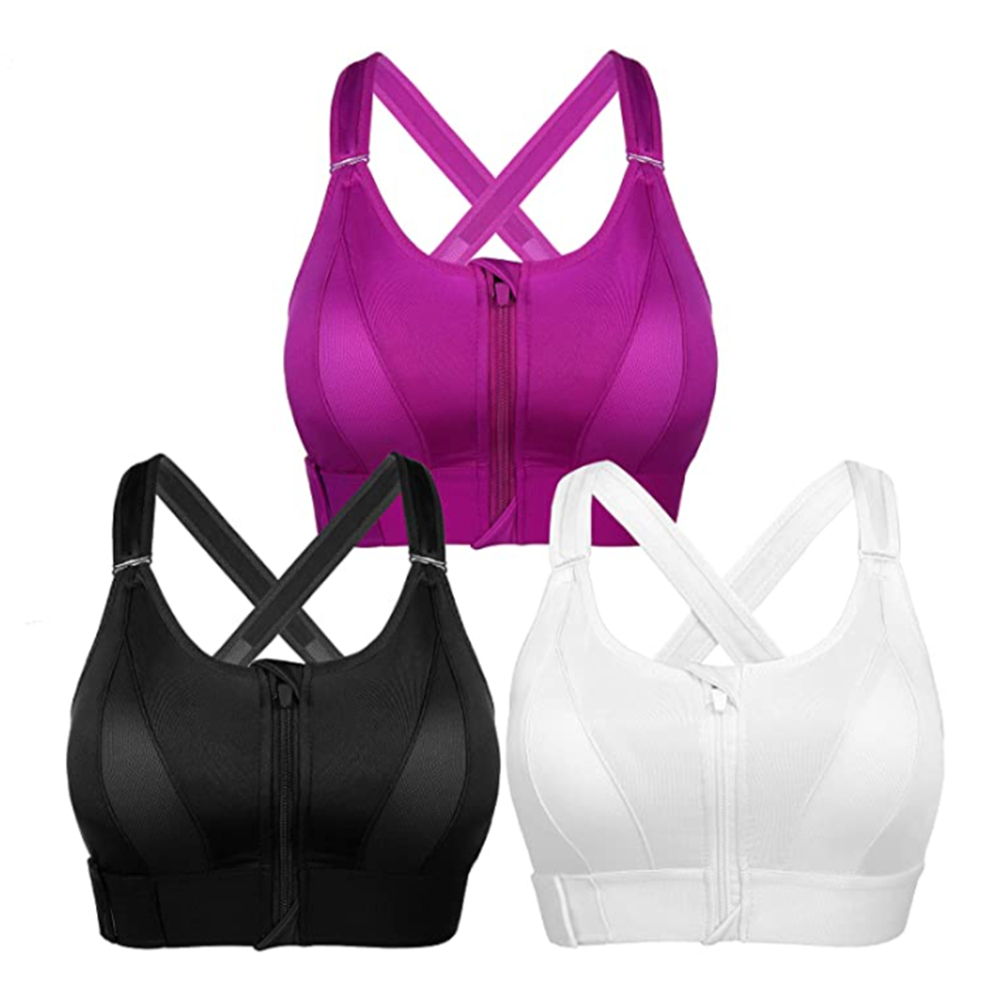 Women's Front Zipper Closure Sports Bra Adjustable Straps Shockproof