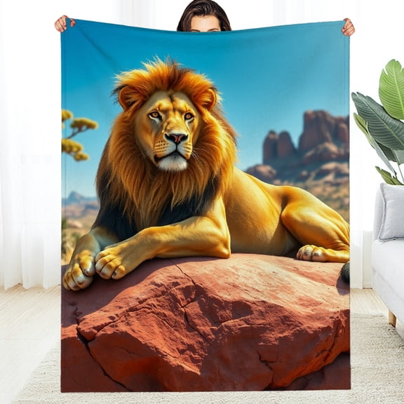 RKSupls Savanna Lion King Soft Flannel Throw Blanket, Lightweight Fuzzy Warm Cozy Blanket for Couch Bed Home Travel Decor