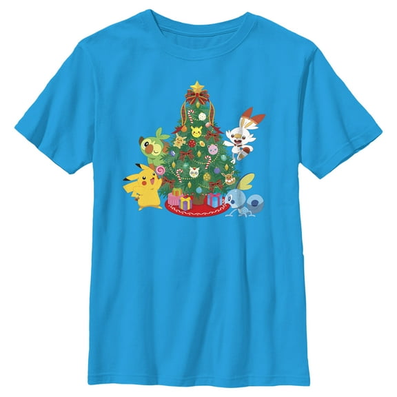 Boy's Pokemon Christmas Tree Friends Graphic Tee Turquoise Medium