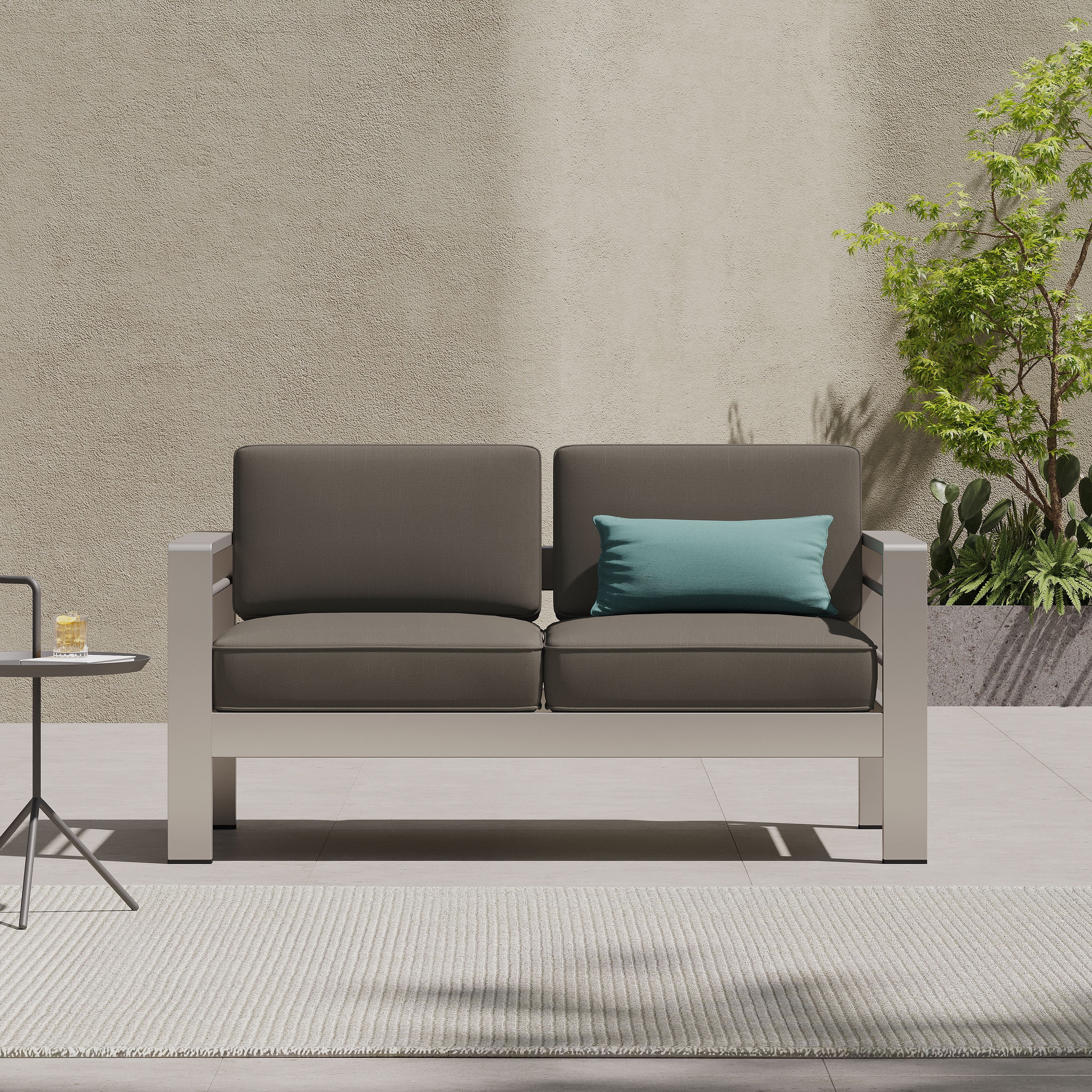 Outdoor Aluminum Frame Double Seat Loveseat, Lightweight Leisure Sofa for Patio Garden, Gray