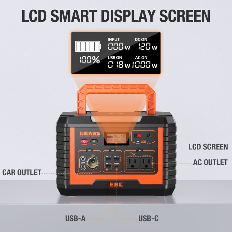 EBL Portable Power Station Voyager 1000, 110V/1000W Solar