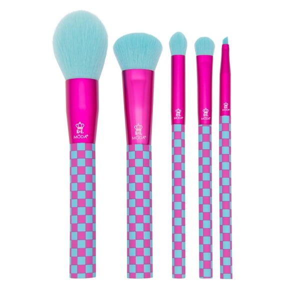Moda Brush Check Me Out Pink & Blue 5pc Makeup Brush Kit