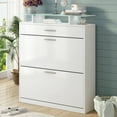 thumbnail image 2 of Bianlte Wooden Shoe Cabinet with LED Light and 2 Flip Drawers,Tempered Glass Top Storage Storage Cabinet Slim Entryway Organizer for Hallway,White, 2 of 7