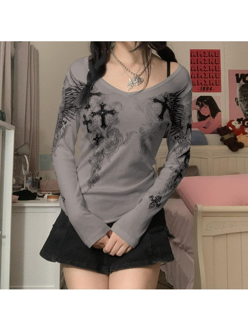 【ariadnaw】 long sleeve 00s y2k フェアリーグランジ Y2K Grunge Long Sleeve Tops Vintage Fairy Graphic Printed