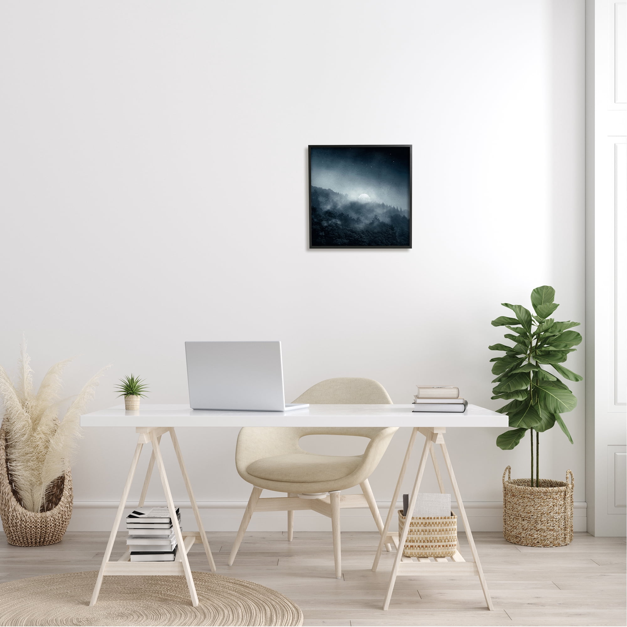 Stupell Industries Foggy Full Moon Night Sky Landscape Painting Black Framed Art Print Wall Art