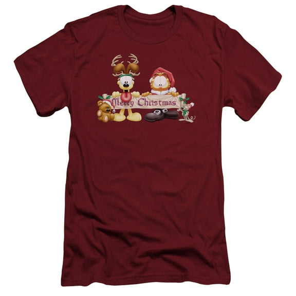 Garfield Christmas Banner S/S Adult 30/1 T-Shirt Cardinal
