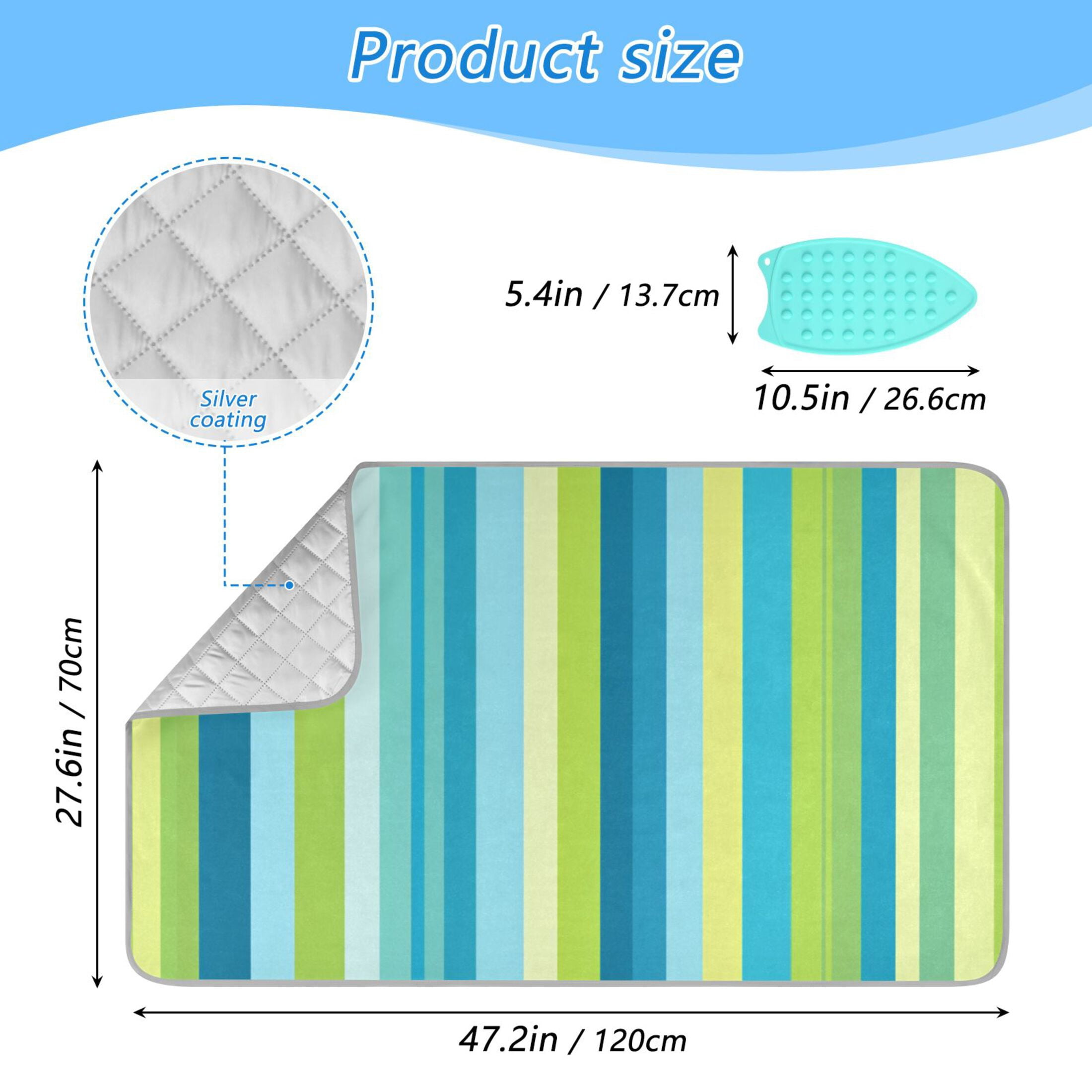 Blue Green Vertical Stripes Ironing Mat Blanket Portable Travel Ironing Pad Heat Resistant Pad 47.2" x 27.6”
