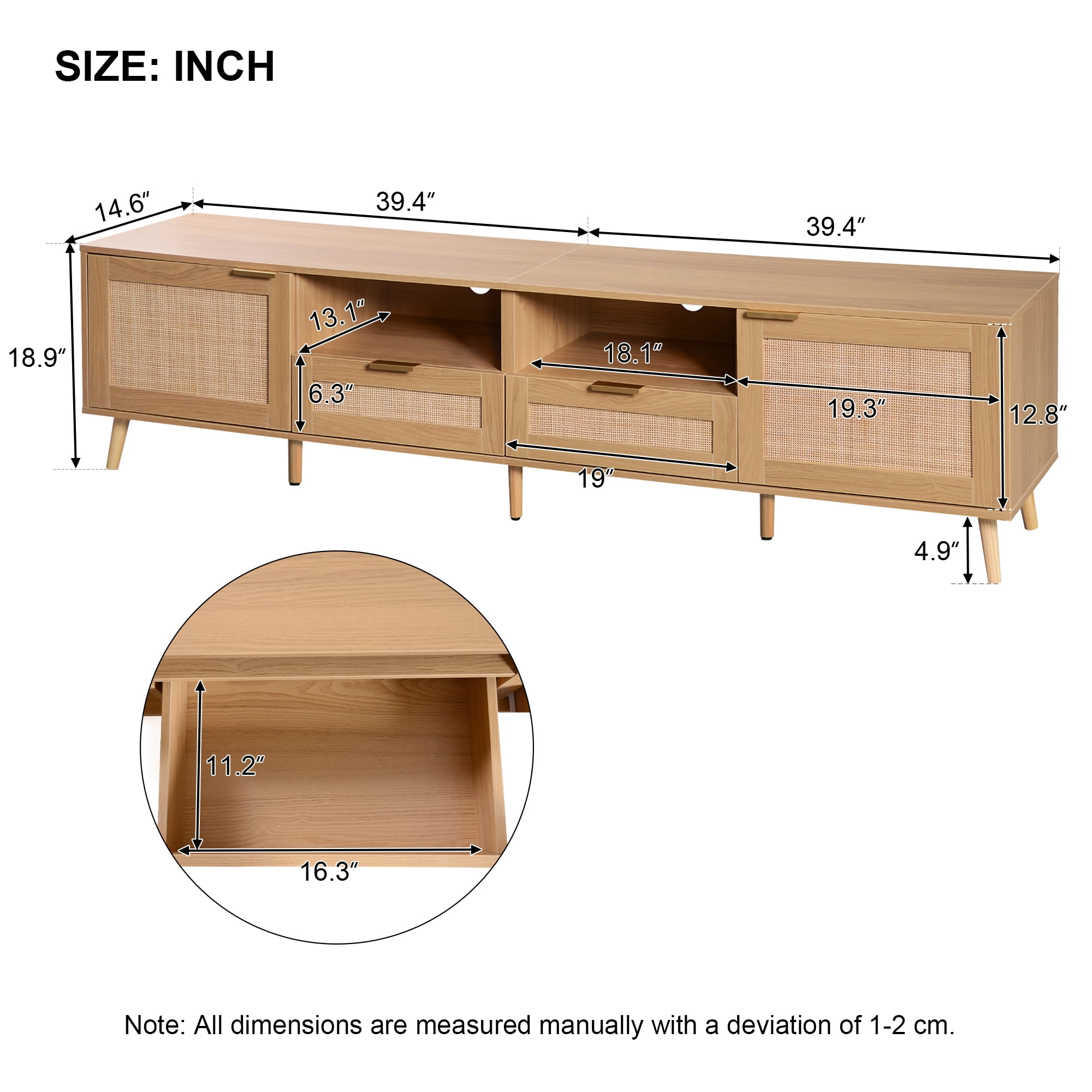 Aukfa Rattan TV Stand for TVs up to 85", Farmhouse Media Console for Living Room Bedroom,Natural