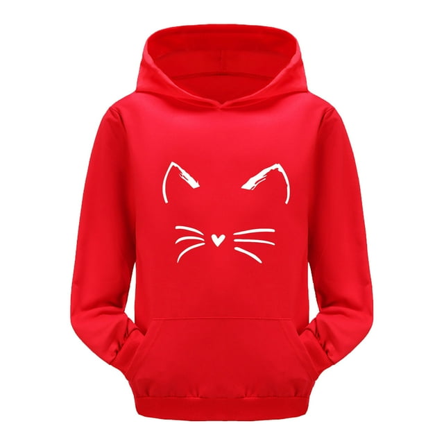 PMVFHDE Liquidation Chandails à Col Rond pour Filles Enfants Tout-Petits Garçons Filles Manches Longues Imprimés de Dessins Animés Chaud Chandail à Capuchon chandail Hauts Tenues pour Enfants Survêtement Graphique Chandail en Molleton, Rouge, 9-10 Ans