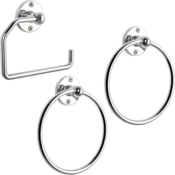 3 Piece Bathroom Hardware Set, Stainless Steel Towel Ring, And Toilet Paper Holder, Silver