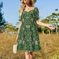 thumbnail image 2 of Dark Green Floral Hummingbird Pattern Short Sleeve Dress Clothes Women's Summer Dress Elegant Dress Daily Dresses For Woman, 2 of 9