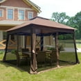 thumbnail image 2 of Outdoor 11x 11Ft Pop Up Gazebo Canopy With Removable Zipper Netting,2-Tier Soft Top Event Tent,Suitable For Patio Backyard Garden Camping Area with 4 Sandbags,Brown, 2 of 8