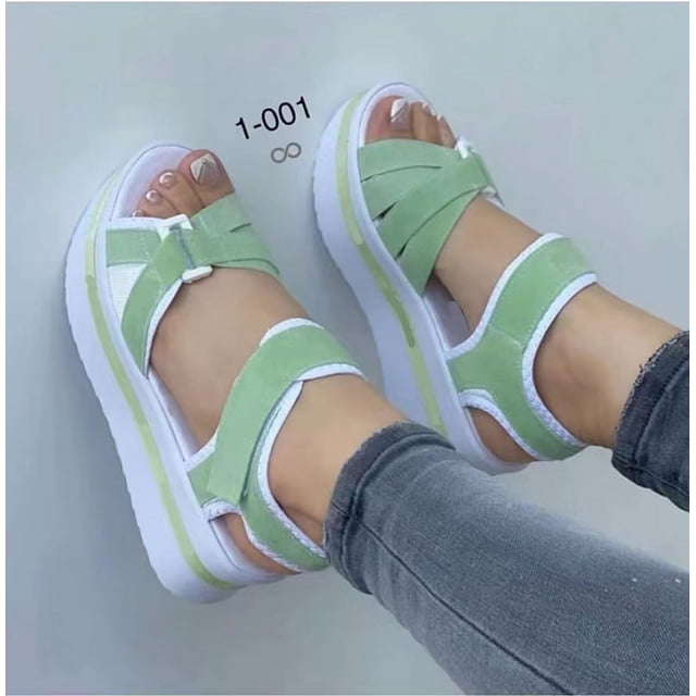 Sandalias de plataforma de talla grande para mujer, sandalias de playa planas con velcro para mujer