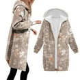 thumbnail image 4 of Hueook Boho Tops for Women Winter Casual Zipper Long Sleeve Pocket Hooded Mid-Length Printed Jacket Khaki S, 4 of 8