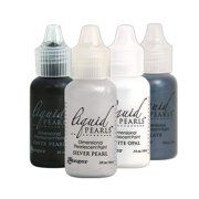 Purple Turtle Products Ranger Liquid Pearls Bundle - White Opal, Silver Pearl, Slate and Onyx Pearl - with Trebbies Detail Sticks