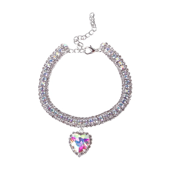 Gardjoe Heart Shaped Water Drop Rhinestone Cat Dog Collar with Crystal Pendant and Adjustable Clasp for Small Pets Party Dress Up