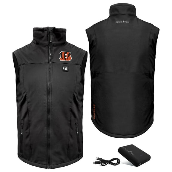 Men's ActionHeat Black Cincinnati Bengals 5V Softshell Battery Heated Full-Zip Vest