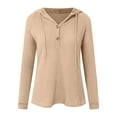 thumbnail image 6 of Kaprioy Womens Fashion Hoodies Pullover Casual V Neck Sweatshirts Waffle Long Sleeve Comfy Hoody Button Tops Beige, M, 6 of 7