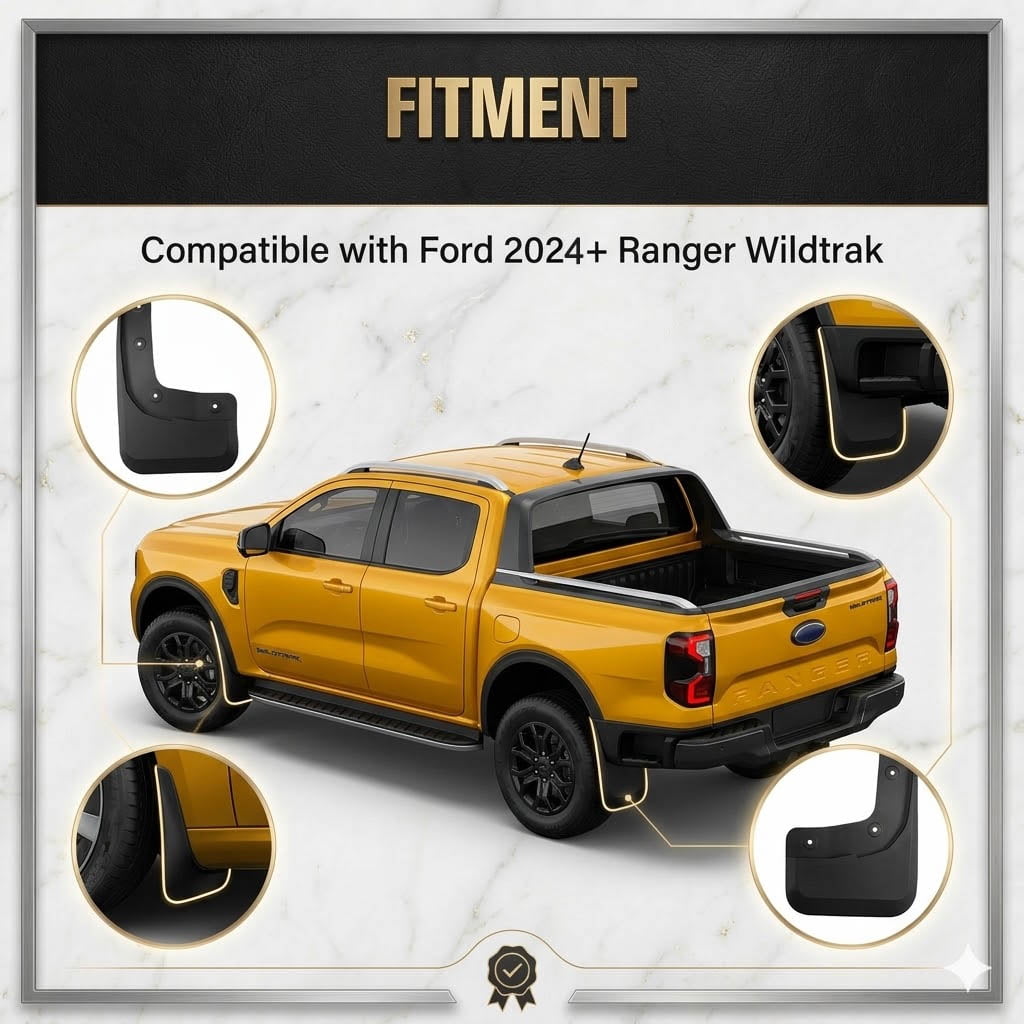 Front & Rear Mud Guards Ford Ranger 2024 Front and Rear - Black, 4 Pc Mud Flaps for Pickup Trucks Splash Guard Compatible with Ranger 2024 Accessories