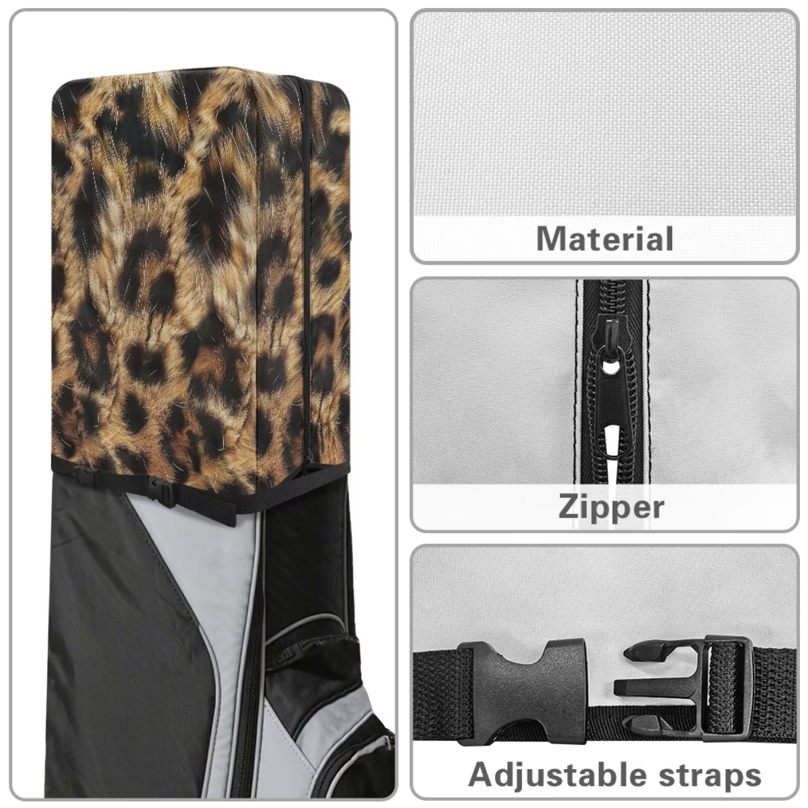 Chririnla Cheetah Print Golf Bag Cover Hood Dust & Sun Protection Umbrella for Clubs with Snap Button Universal Fit for Most Club Bags, Stand Bags, Cart Bags & Tour Bags