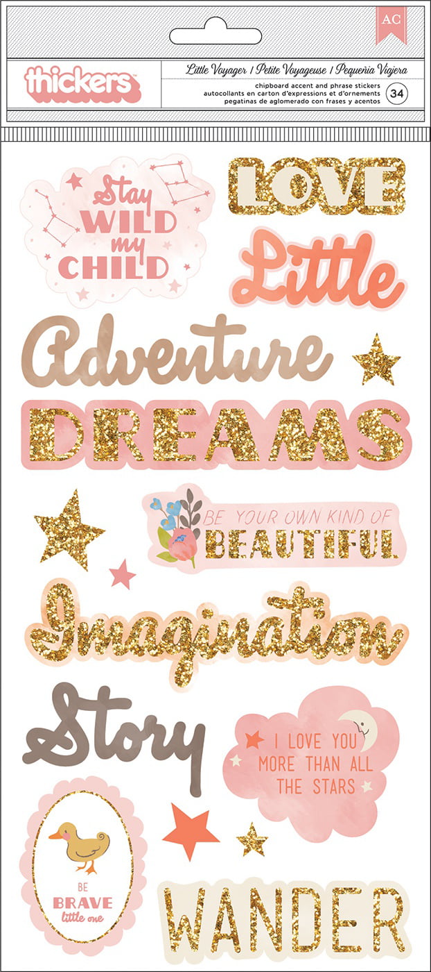 Girl Rose Gold Glitter Phrase & Icon Thickers - Little Adventurer - Pink Paislee