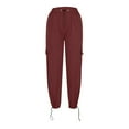 thumbnail image 5 of Olyvenn Sales Women's Plus Size Casual Cargo Pants Parachute Pants with Pockets for Sports Solid Color Drawstring Elastic Waist Lightweight Gifts for Trendy Girls Love Wine 14, 5 of 6