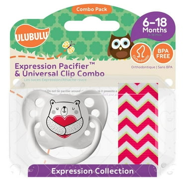 Pacifiers - Ulubulu - Bear Hug (0-6M) & Pink Chevron Clip