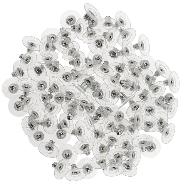 100Pcs Big Clutch Earring Backs with Pad Earring Safety Backs, designed with clear transparent ear nuts and iron components. These lightweight earring findings measure approximately 7mm in height and 11.5mm in diameter, providing secure support for various earrings, including heavier styles. Suitable for jewelry making and daily wear.
