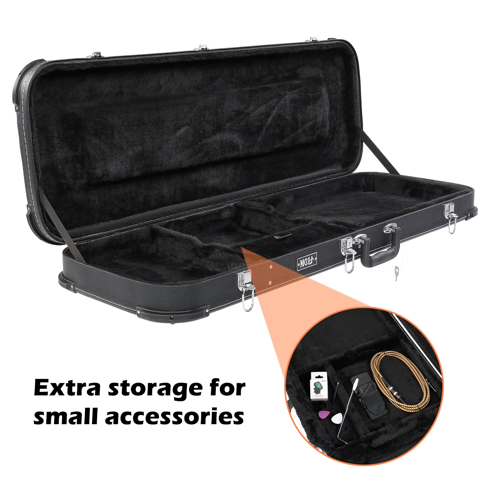 Electric Guitar Square Hard Case with Protective Sleeve Fits ST TL Burning fire 170 Style Electric Guitar, Black