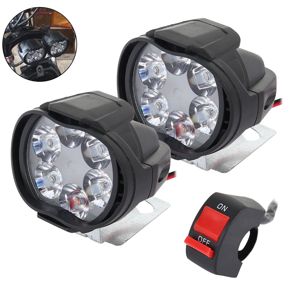 MTFun 10W DC 9V-15V LED Motorcycle Headlight Waterproof 6 Round LED High Beam LED Headlights Spot Light with Reflector and Switch for Motorcycles ATVs SUVs and Scooters