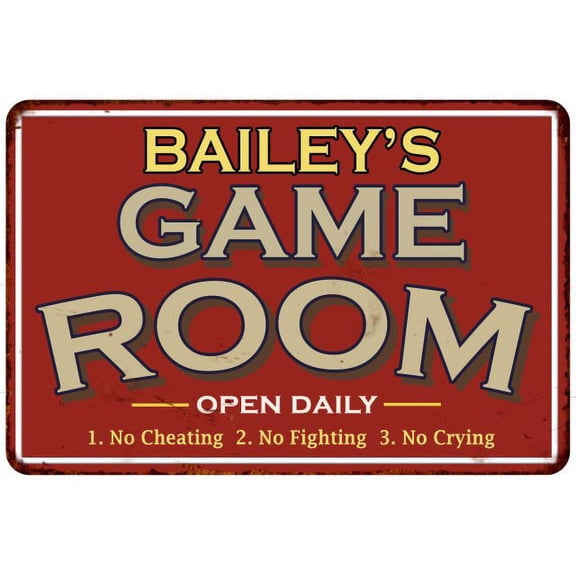 BAILEY'S Game Room Sign Vintage Look 8 x 12 High Gloss Metal 208120001017