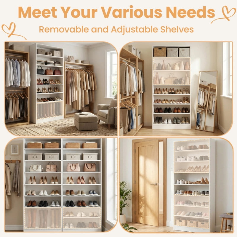 8-Tier Open Shoe Storage Cabinet, Heavy Duty Shoe Shelf Unit, Freestanding Tall Shoe Rack with Adjustable Shelves