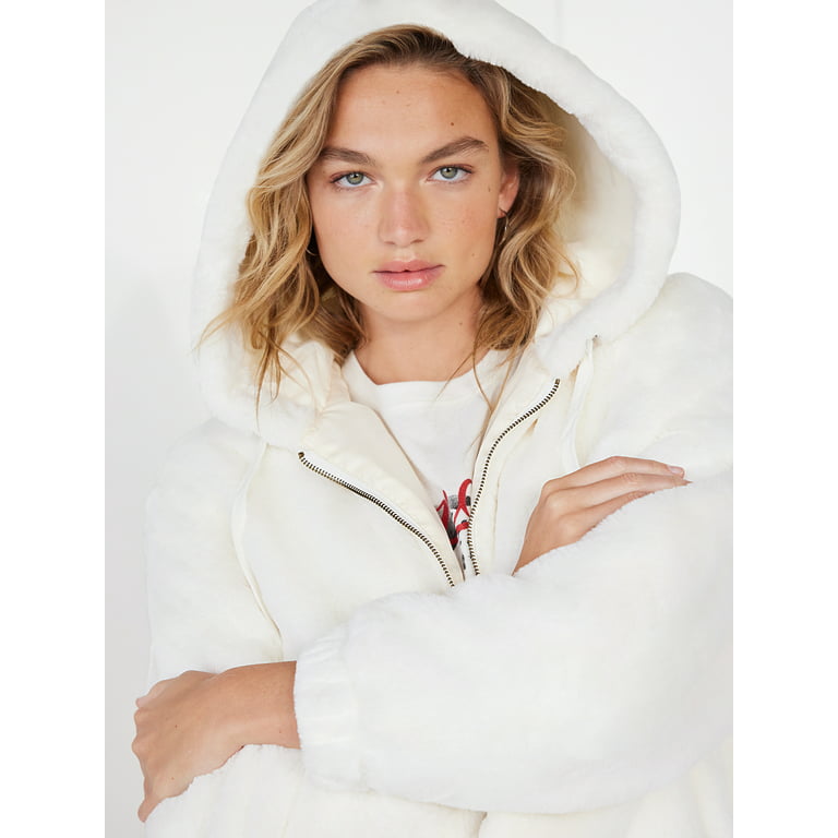 Time and Tru Women's Faux Fur Zip Up Hoodie, Sizes XS-3X 