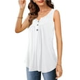 thumbnail image 2 of Fancyglim Women Tank Top V Neck Loose Fit Pleated Sleeveless Shirts White XL, 2 of 5