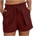 thumbnail image 3 of Simua Women's Summer Imitation Linen Shorts Elastic Waist Drawstring Pocket Outward Turned Shorts, 3 of 9