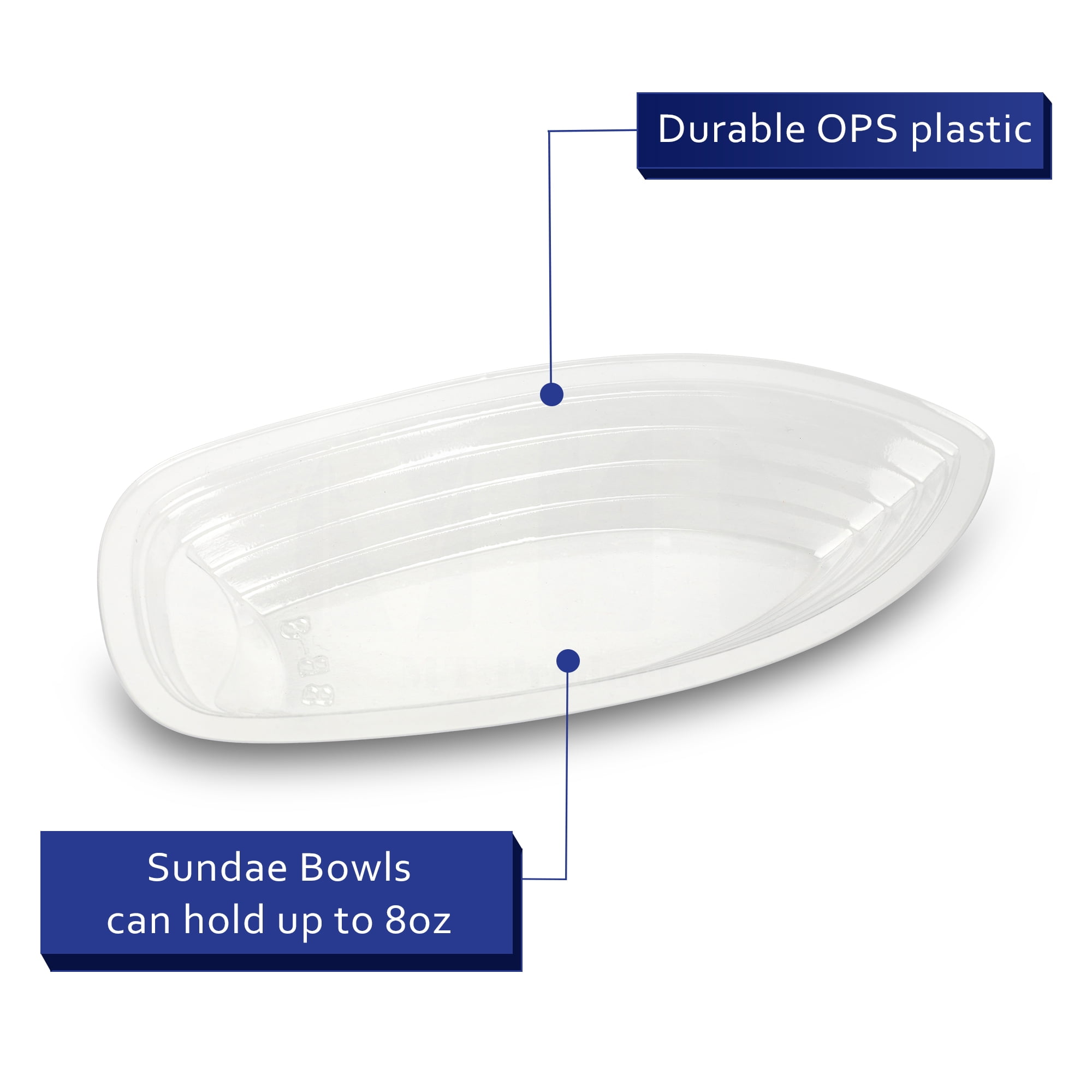 MT Products Clear Plastic Banana Split Boats 8 oz, Disposable Bowls, Pack of 60