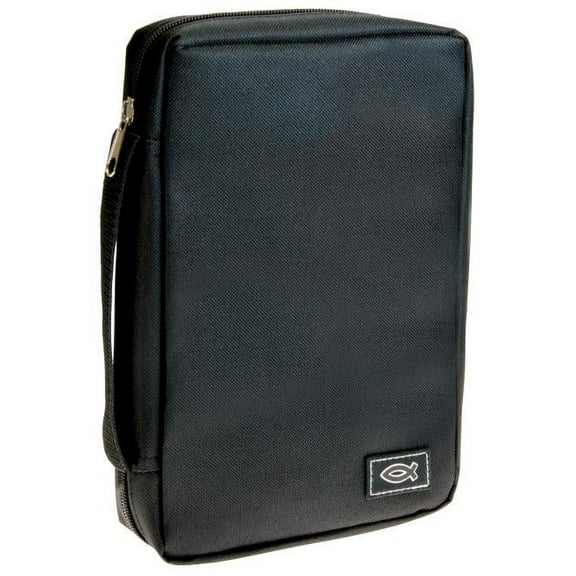 Black Poly-canvas Value Bible Cover with Fish Badge