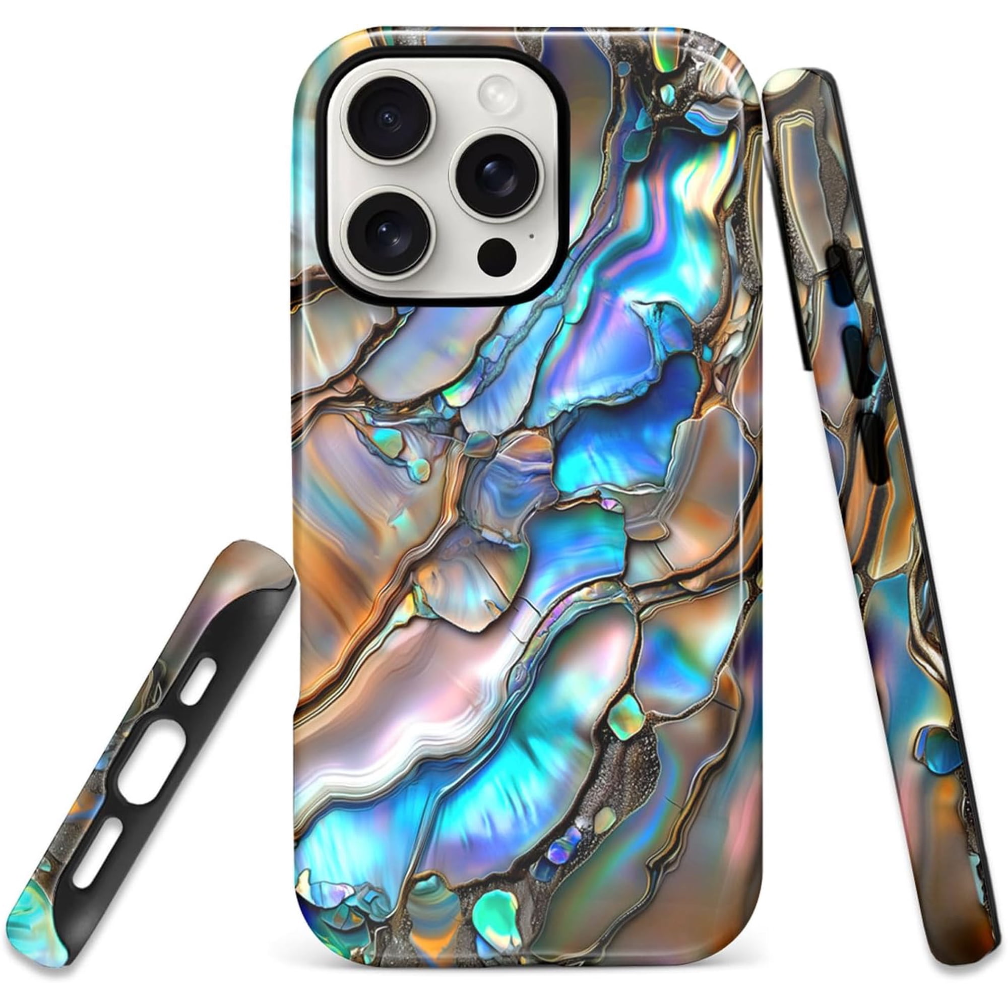 for iPhone 15 Pro Case 2-Layer Protection TPU Silicone and Pc Hard Shell Blue Abalone Mollusk Shell Tough Pattern Design,Anti-Drop Aesthetic Protection of Phone Cases