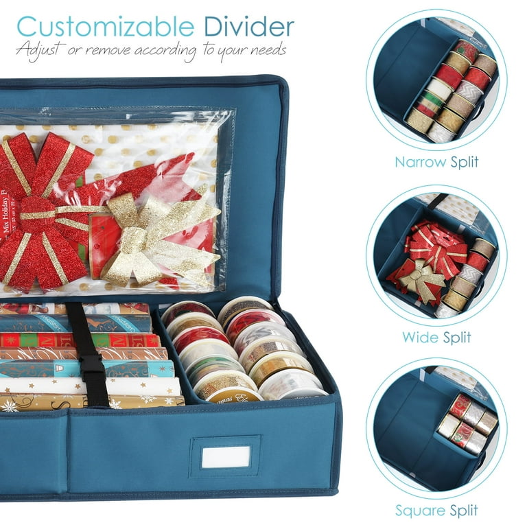 Hearth & Harbor Set of Holiday Christmas Wrapping Paper & Holiday  Accessories Storage Box - 40 x 14 x 6 inch Plus Wrapping Paper Storage Bag,  Slim Underbed design Gift Wrap Organizer 