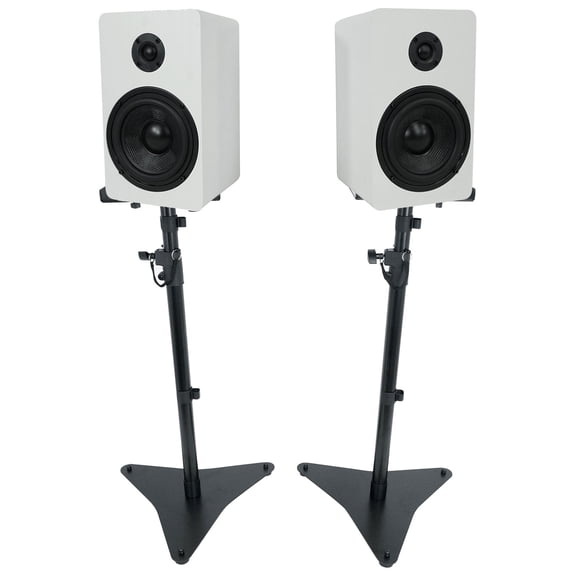 Rockville RockShelf 54W Bundle: 5.25 Inch White Bookshelf Speakers, RVSM5 Adjustable Stands, Home Audio Setup Kit, 2-items