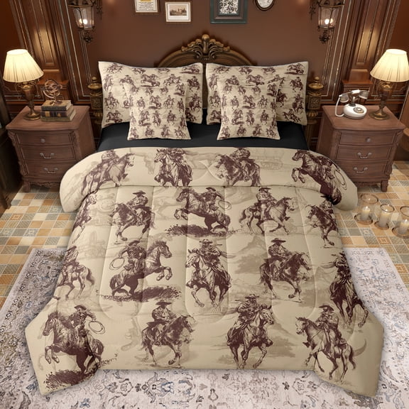 jejeloiu Western Cowboy 7-Piece Twin Bedding Sets,Vintage Shabby Chic Bedding Comforter Set For Men Women Reversible